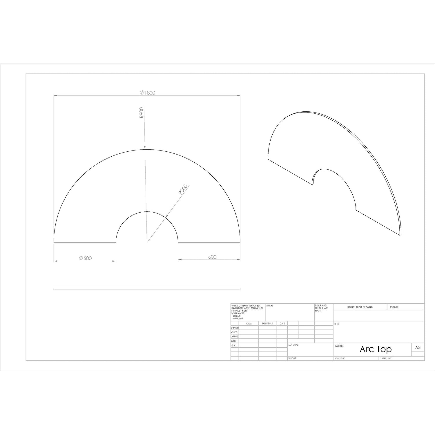 Podz Fixed Leg Arc Table